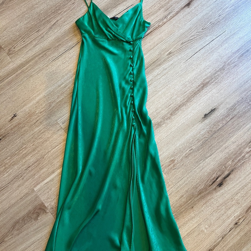 Zara Emerald Green Satin Maxi Dress